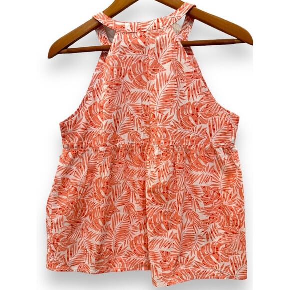 Impressions Womens XS Boho Embroidered Tank Top Cotton Palm Tropical Coral White - Picture 4 of 8